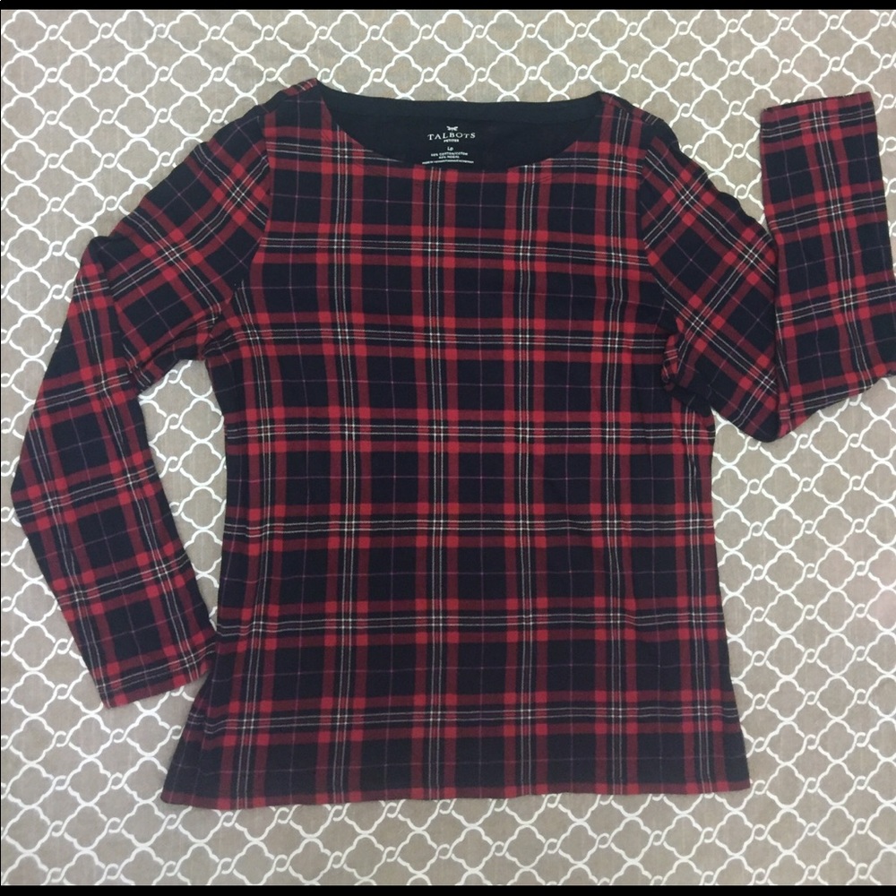 Talbots long sleeve plaid crew neck shirt size M🍂